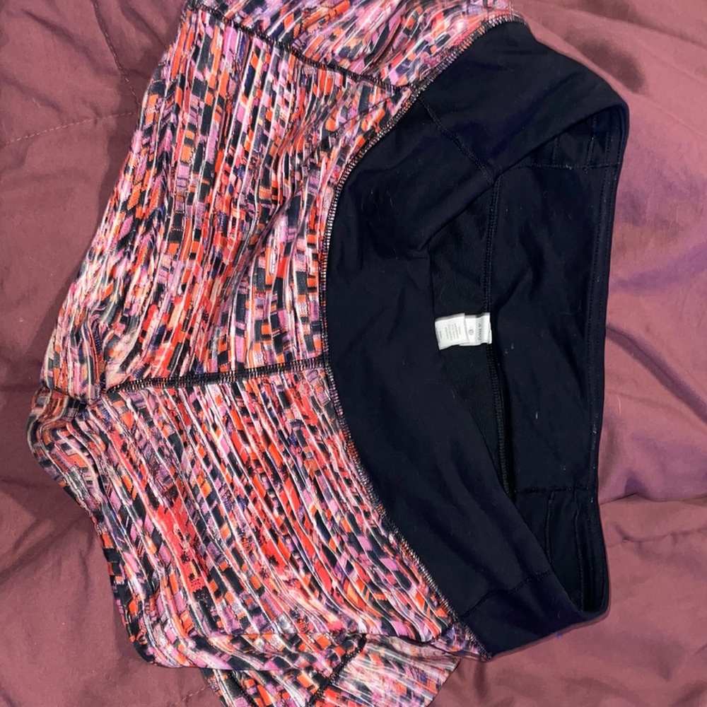 lululemon athletica Pink, Orange & Black Patterned Athletic Shorts